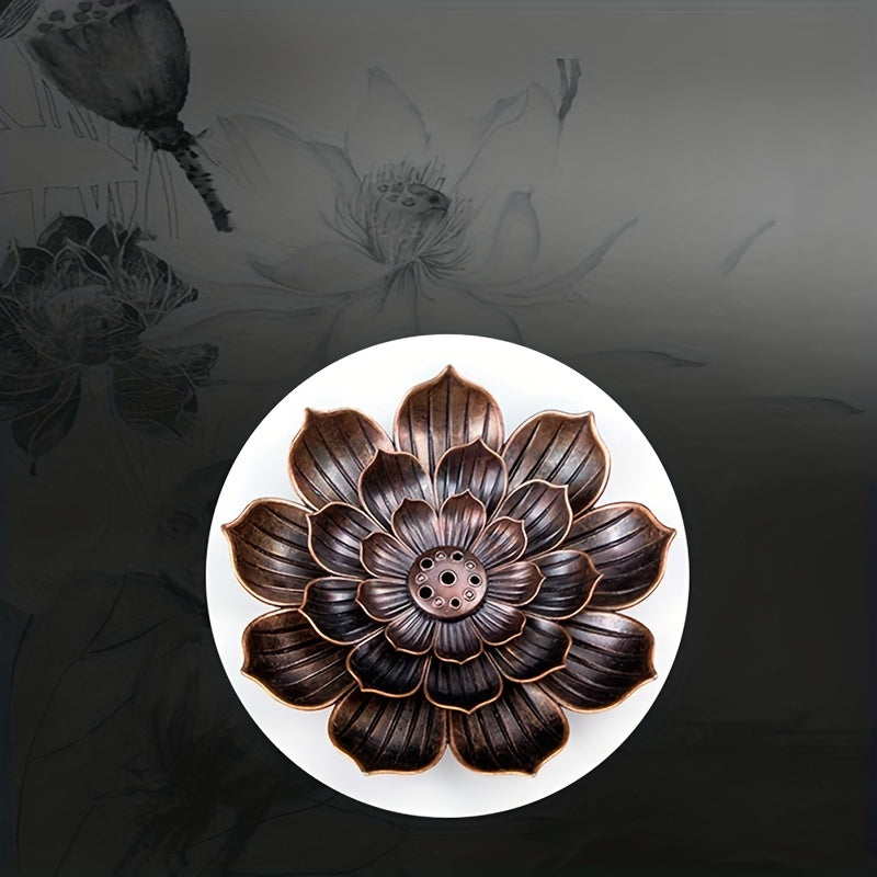 1pc Alloy Incense Burner Stick Holder Plate Burner Plate Buddhism Coil Lotus Censer, Incense Burner, Copper Golden Hollow Metal Incense Burner Iron Art, Zen Incense Burner, Aroma Diffuser, Incense Box, Home Decor, Room Decor,
