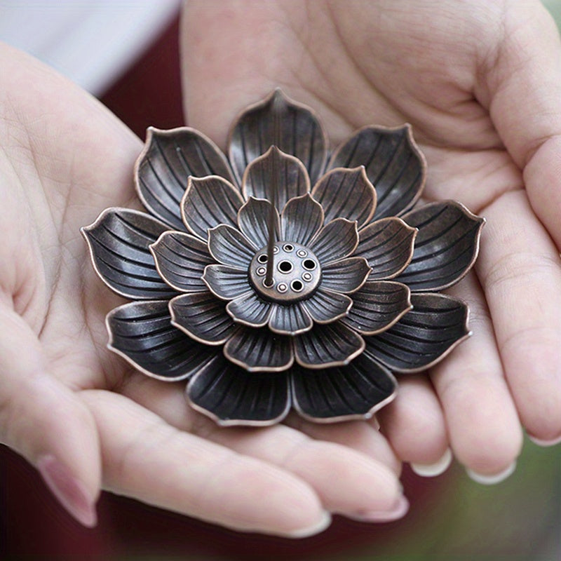 1pc Alloy Incense Burner Stick Holder Plate Burner Plate Buddhism Coil Lotus Censer, Incense Burner, Copper Golden Hollow Metal Incense Burner Iron Art, Zen Incense Burner, Aroma Diffuser, Incense Box, Home Decor, Room Decor,