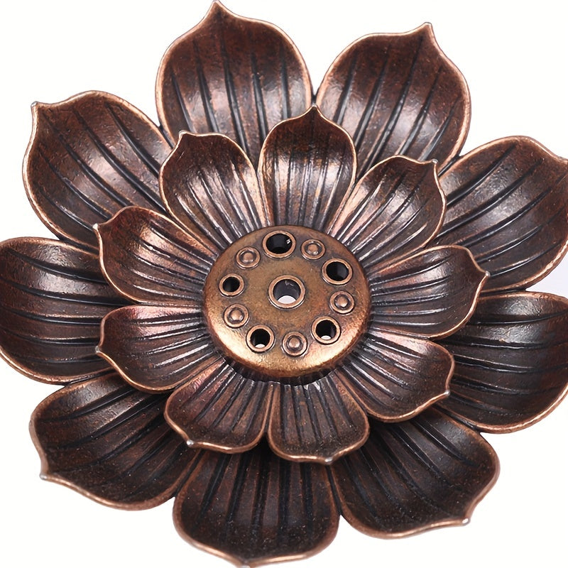 1pc Alloy Incense Burner Stick Holder Plate Burner Plate Buddhism Coil Lotus Censer, Incense Burner, Copper Golden Hollow Metal Incense Burner Iron Art, Zen Incense Burner, Aroma Diffuser, Incense Box, Home Decor, Room Decor,