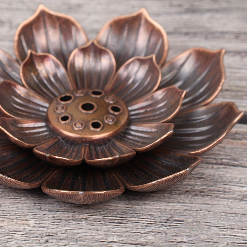 1pc Alloy Incense Burner Stick Holder Plate Burner Plate Buddhism Coil Lotus Censer, Incense Burner, Copper Golden Hollow Metal Incense Burner Iron Art, Zen Incense Burner, Aroma Diffuser, Incense Box, Home Decor, Room Decor,