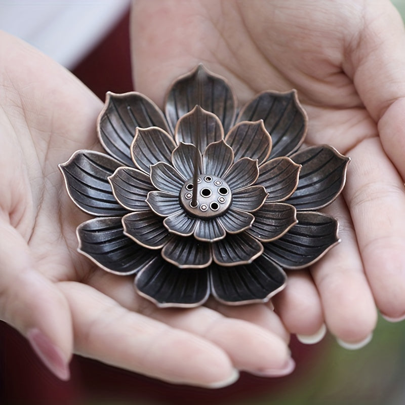 1pc Alloy Incense Burner Stick Holder Plate Burner Plate Buddhism Coil Lotus Censer, Incense Burner, Copper Golden Hollow Metal Incense Burner Iron Art, Zen Incense Burner, Aroma Diffuser, Incense Box, Home Decor, Room Decor,