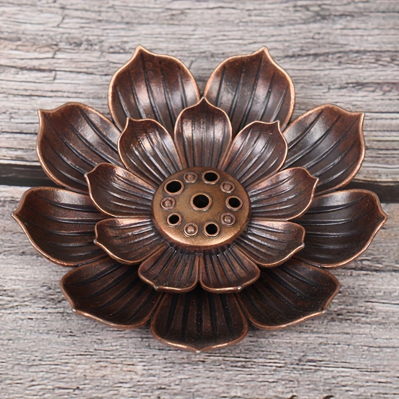 1pc Alloy Incense Burner Stick Holder Plate Burner Plate Buddhism Coil Lotus Censer, Incense Burner, Copper Golden Hollow Metal Incense Burner Iron Art, Zen Incense Burner, Aroma Diffuser, Incense Box, Home Decor, Room Decor,