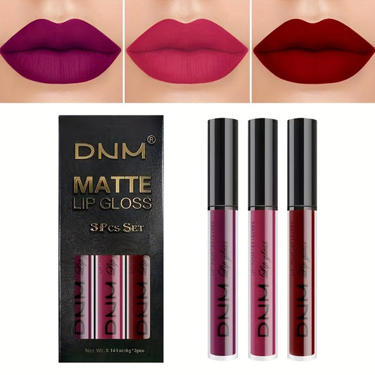 3Pcs Matte Liquid Lipstick Set - Long-Lasting, Smudge-Proof, Rich Color Rendering Lip Glaze with Replenishing Benefits for All Skin Types - Perfect Valentines Day Gift or Music Festival Essential