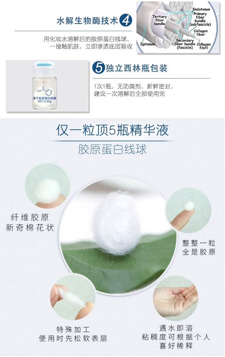 Korea Facial Hydrolyzed Silk Protein Collagen Thread Ball Serum Moisturiz Hydration Lifting Firm Fine lines Essence SkinCare