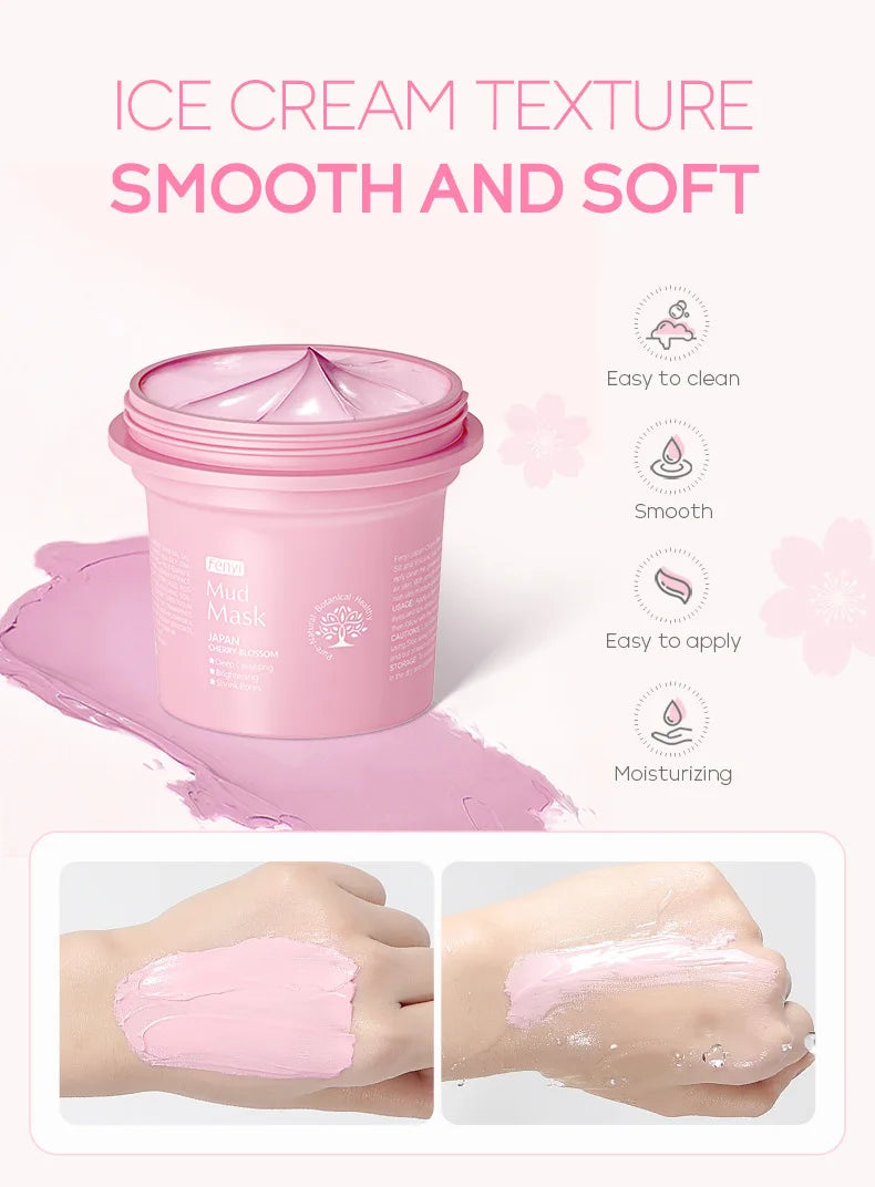 100g Japan Sakura Mud Face Mask Night Facial Packs Skin Clean Blackhead Pores Smearing Mud Mask Oil-Control Smoothing Skin Care