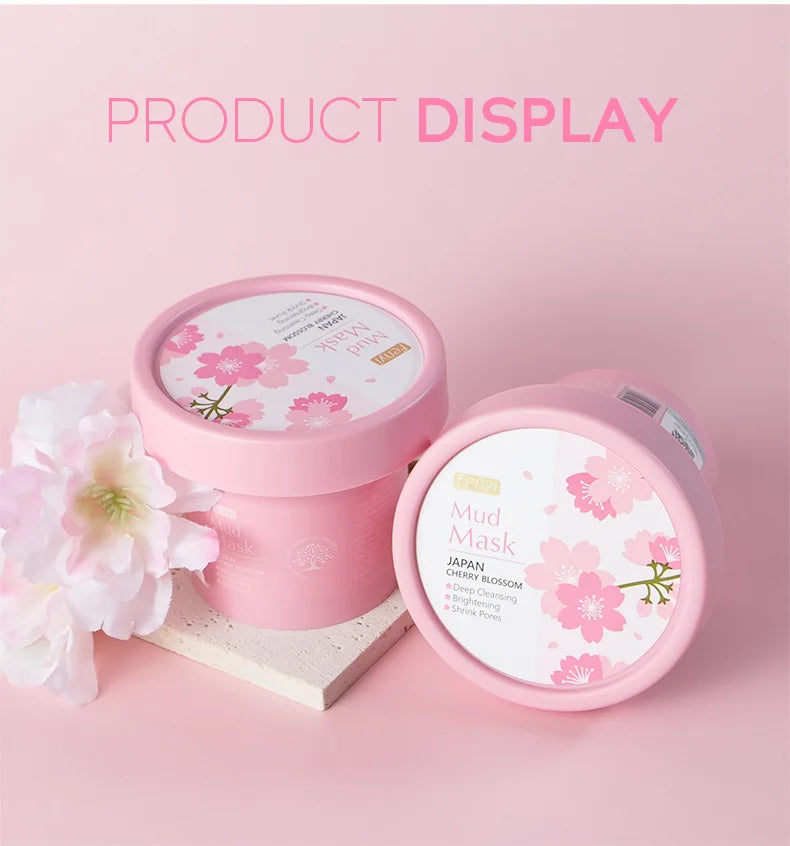 100g Japan Sakura Mud Face Mask Night Facial Packs Skin Clean Blackhead Pores Smearing Mud Mask Oil-Control Smoothing Skin Care