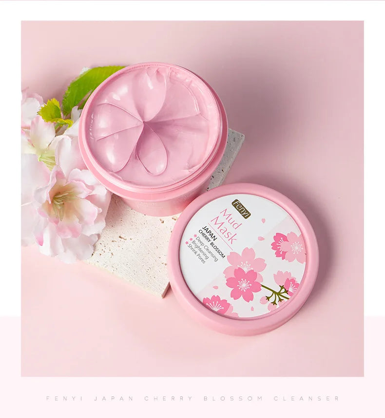100g Japan Sakura Mud Face Mask Night Facial Packs Skin Clean Blackhead Pores Smearing Mud Mask Oil-Control Smoothing Skin Care