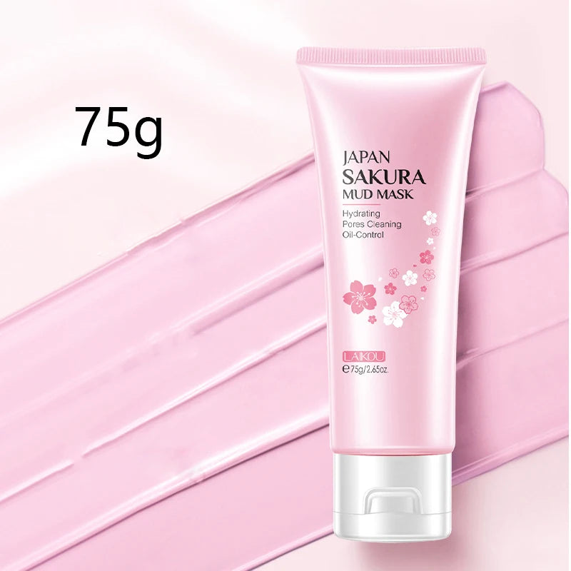 100g Japan Sakura Mud Face Mask Night Facial Packs Skin Clean Blackhead Pores Smearing Mud Mask Oil-Control Smoothing Skin Care