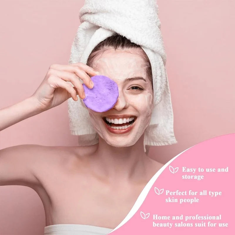 Compressed Facial Sponges with Storage Box Soft Cleansing Pads for Makeup Remover Reusable Round Face Wash Sponge Skincare Tool