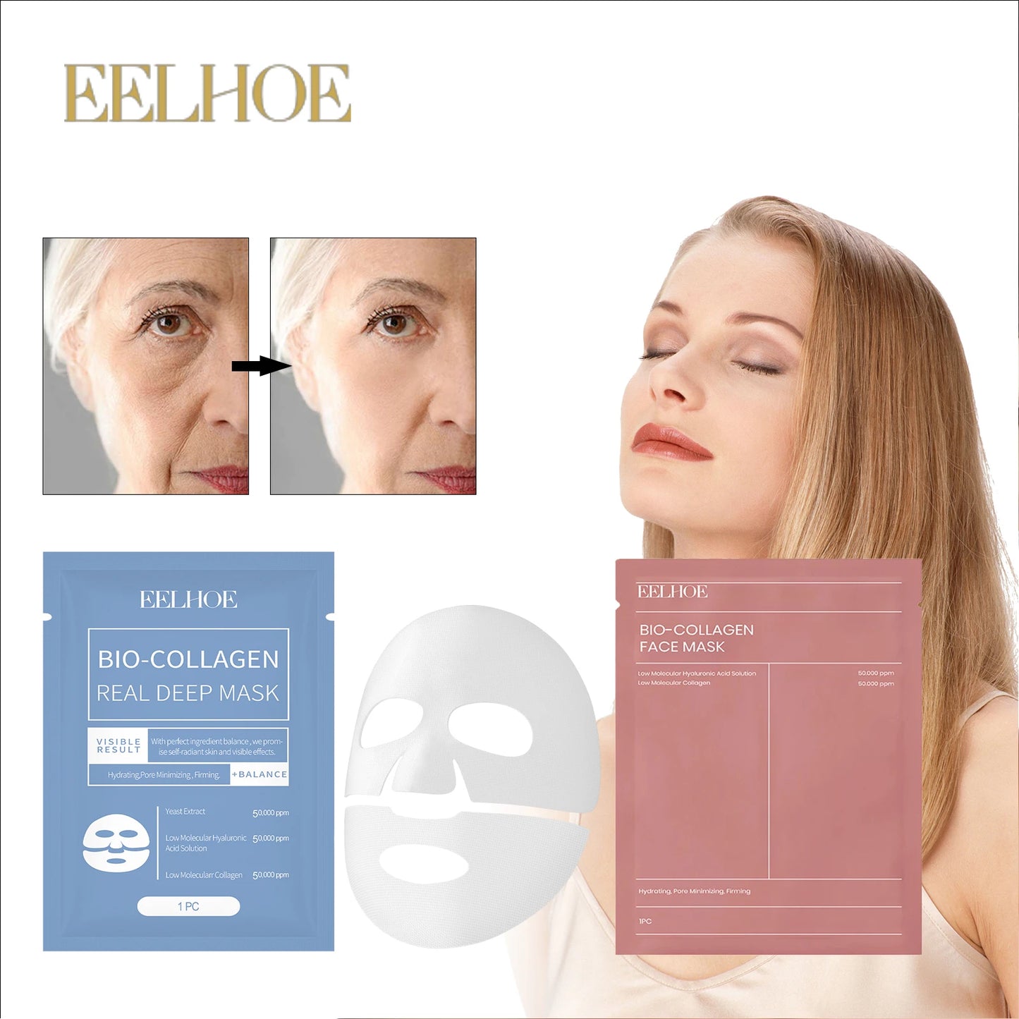 EELHOE Bio Collagen Real Deep Mask Shrink Pores Deep Hydrating Overnight Face Mask Moisturizing Refreshing Brightening Skin Care