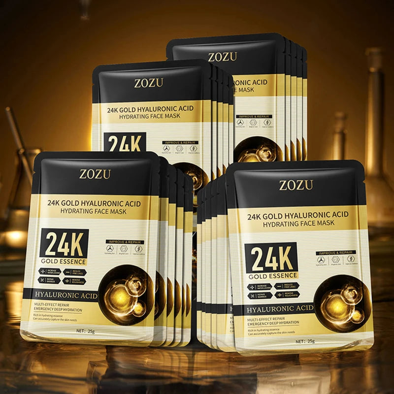 10pcs 24K Golden Hyaluronic Acid Face Mask Facial skincare Firming Moisturizing Hydrating Facial Masks Skin Care Products