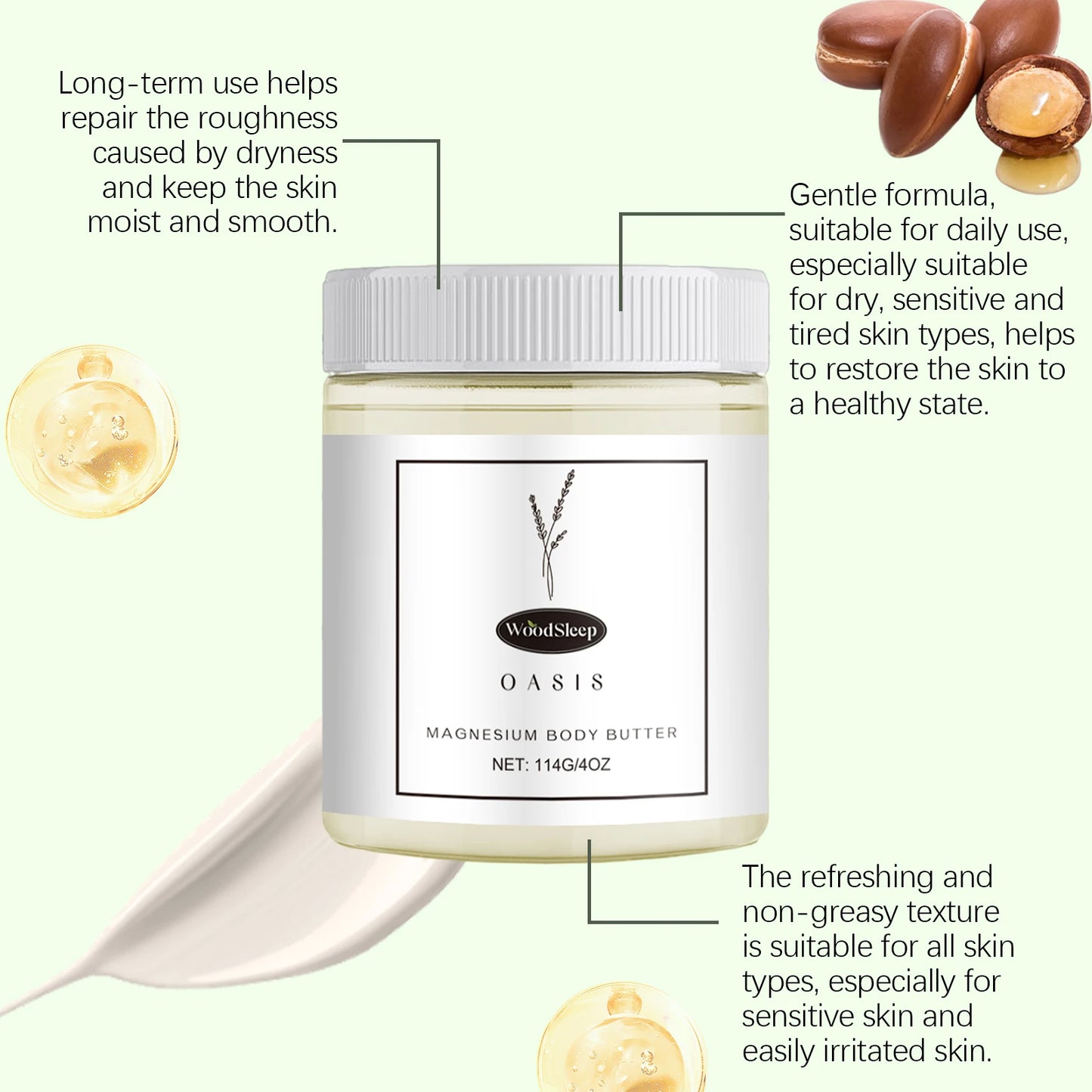 Shea Butter Body Lotion Moisturizing Magnesium Body Butter Nourishing Skin Soft Smooth Soothes Muscles Body Skincare Cream