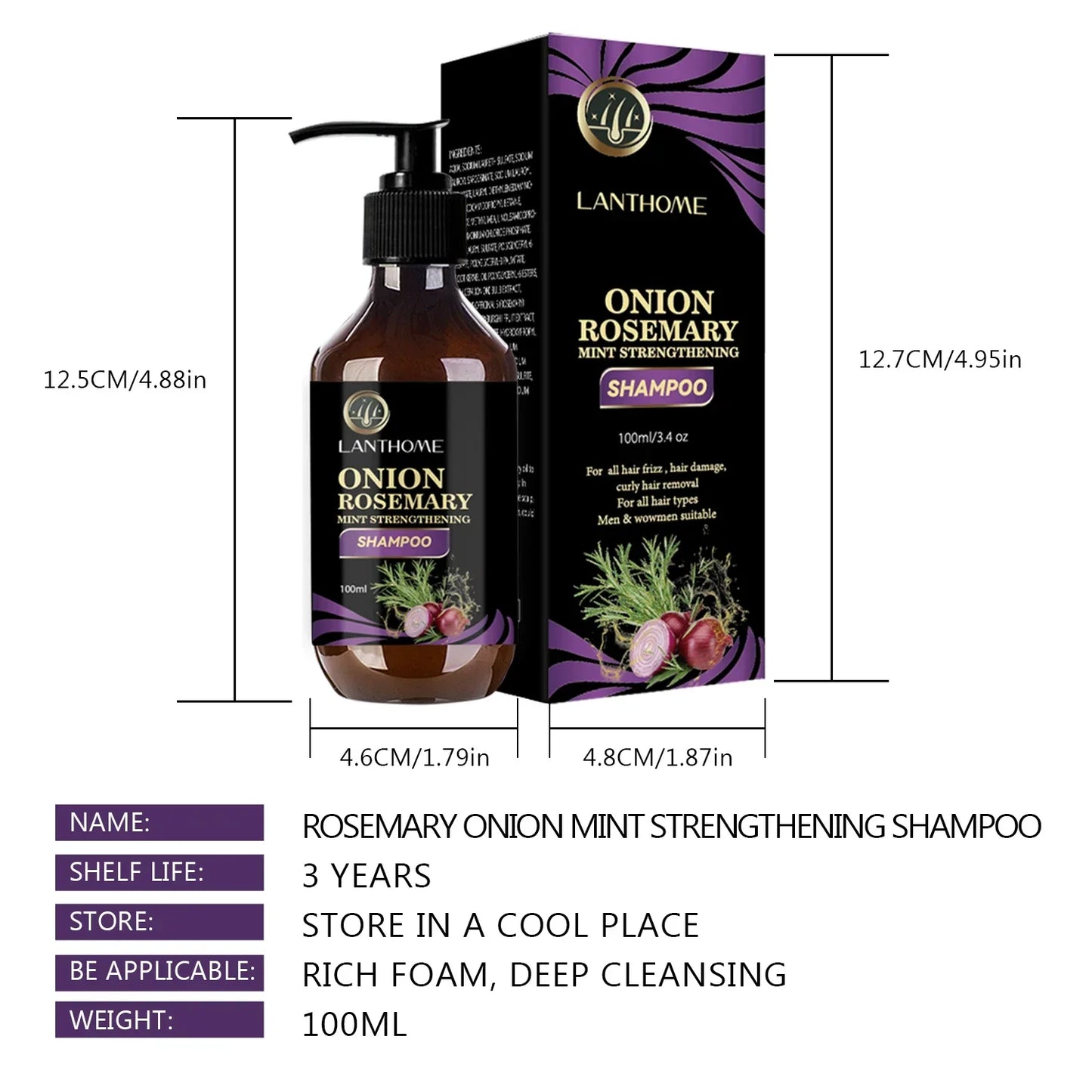 Rosemary Onion Strengthening Shampoo for Hair Growth Repair Damaged Anti Loss Hair Care Shampoo Professional for Men and Women