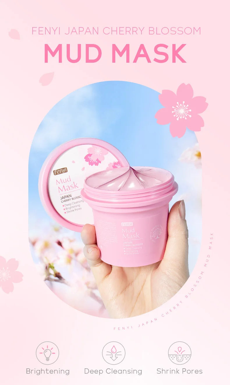 100g Japan Sakura Mud Face Mask Night Facial Packs Skin Clean Blackhead Pores Smearing Mud Mask Oil-Control Smoothing Skin Care