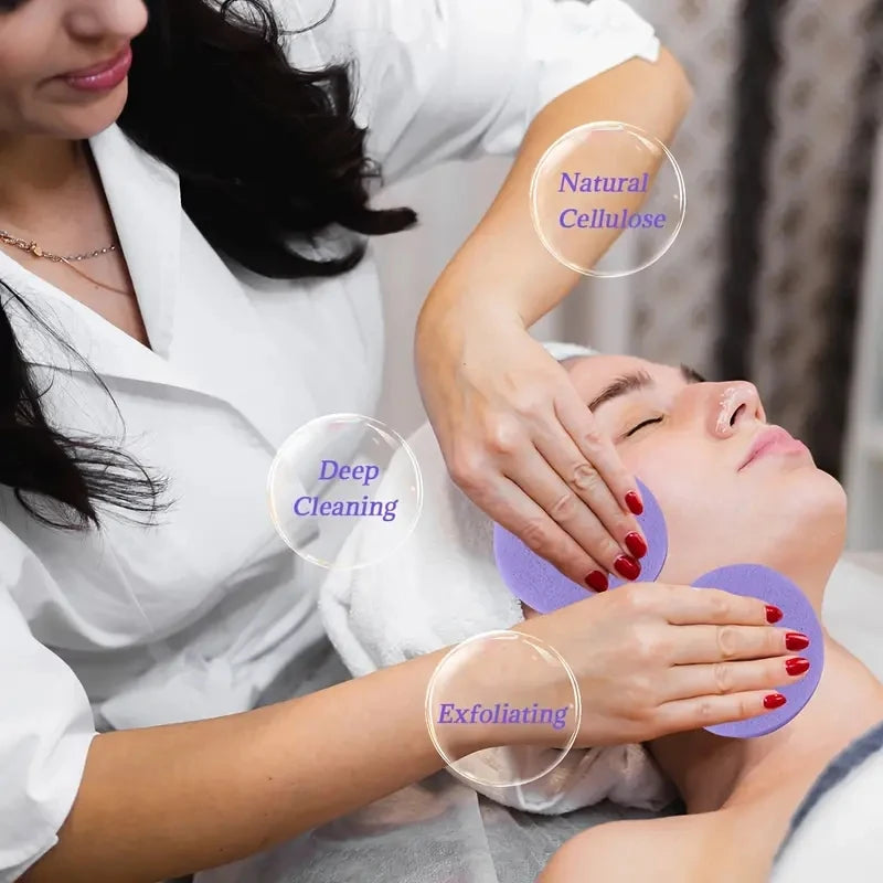 Compressed Facial Sponges with Storage Box Soft Cleansing Pads for Makeup Remover Reusable Round Face Wash Sponge Skincare Tool