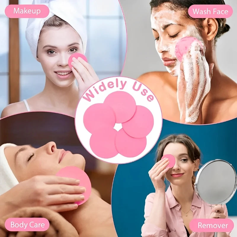 Compressed Facial Sponges with Storage Box Soft Cleansing Pads for Makeup Remover Reusable Round Face Wash Sponge Skincare Tool