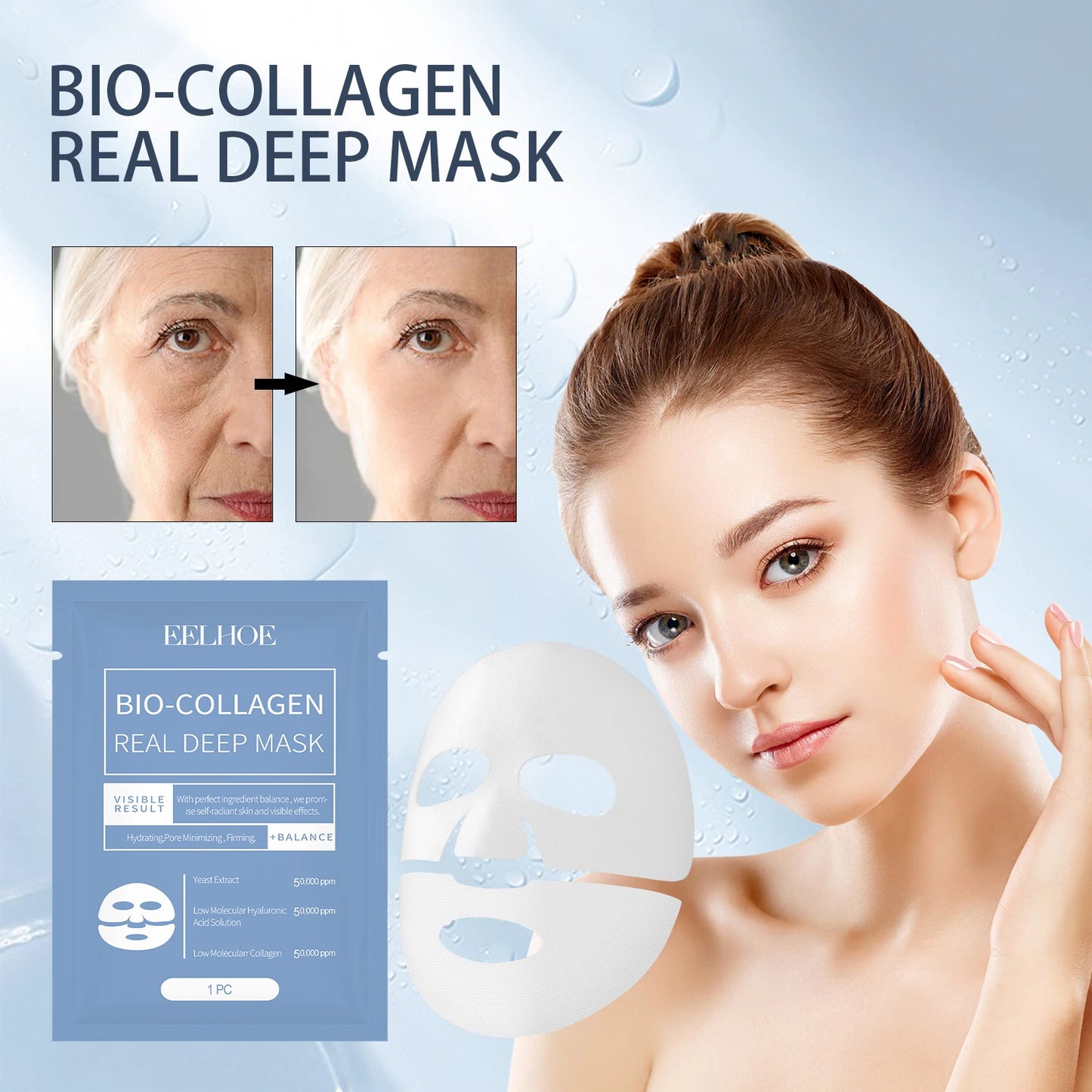 EELHOE Bio Collagen Real Deep Mask Shrink Pores Deep Hydrating Overnight Face Mask Moisturizing Refreshing Brightening Skin Care