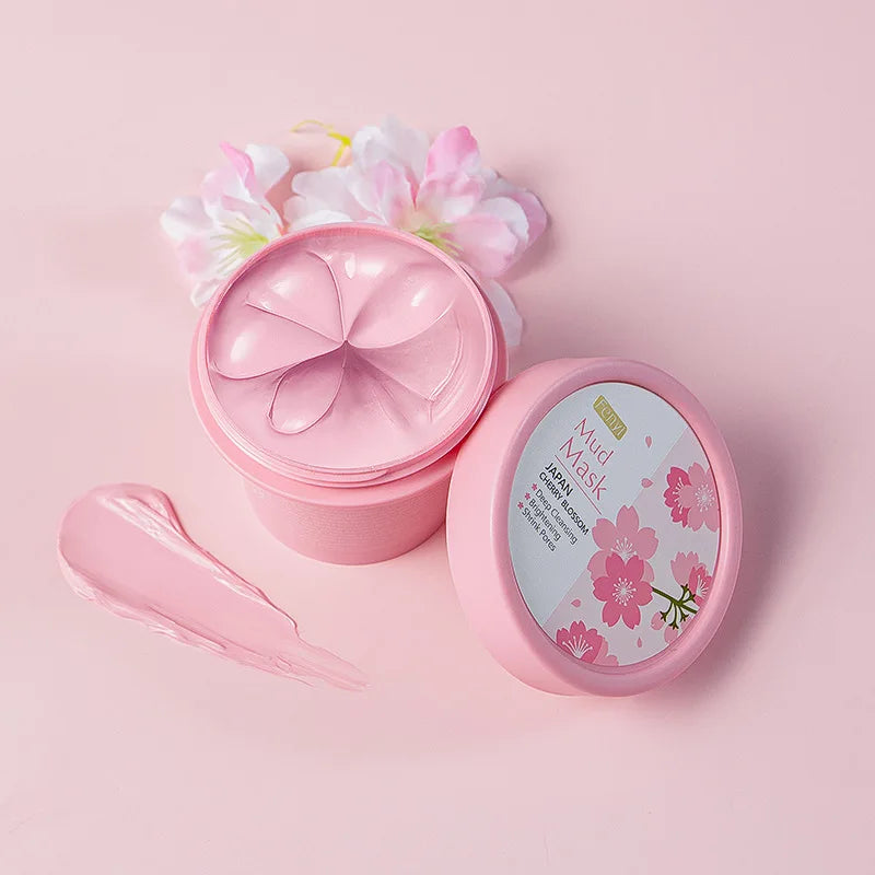 100g Japan Sakura Mud Face Mask Night Facial Packs Skin Clean Blackhead Pores Smearing Mud Mask Oil-Control Smoothing Skin Care
