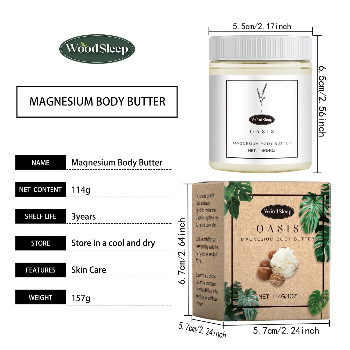 Shea Butter Body Lotion Moisturizing Magnesium Body Butter Nourishing Skin Soft Smooth Soothes Muscles Body Skincare Cream