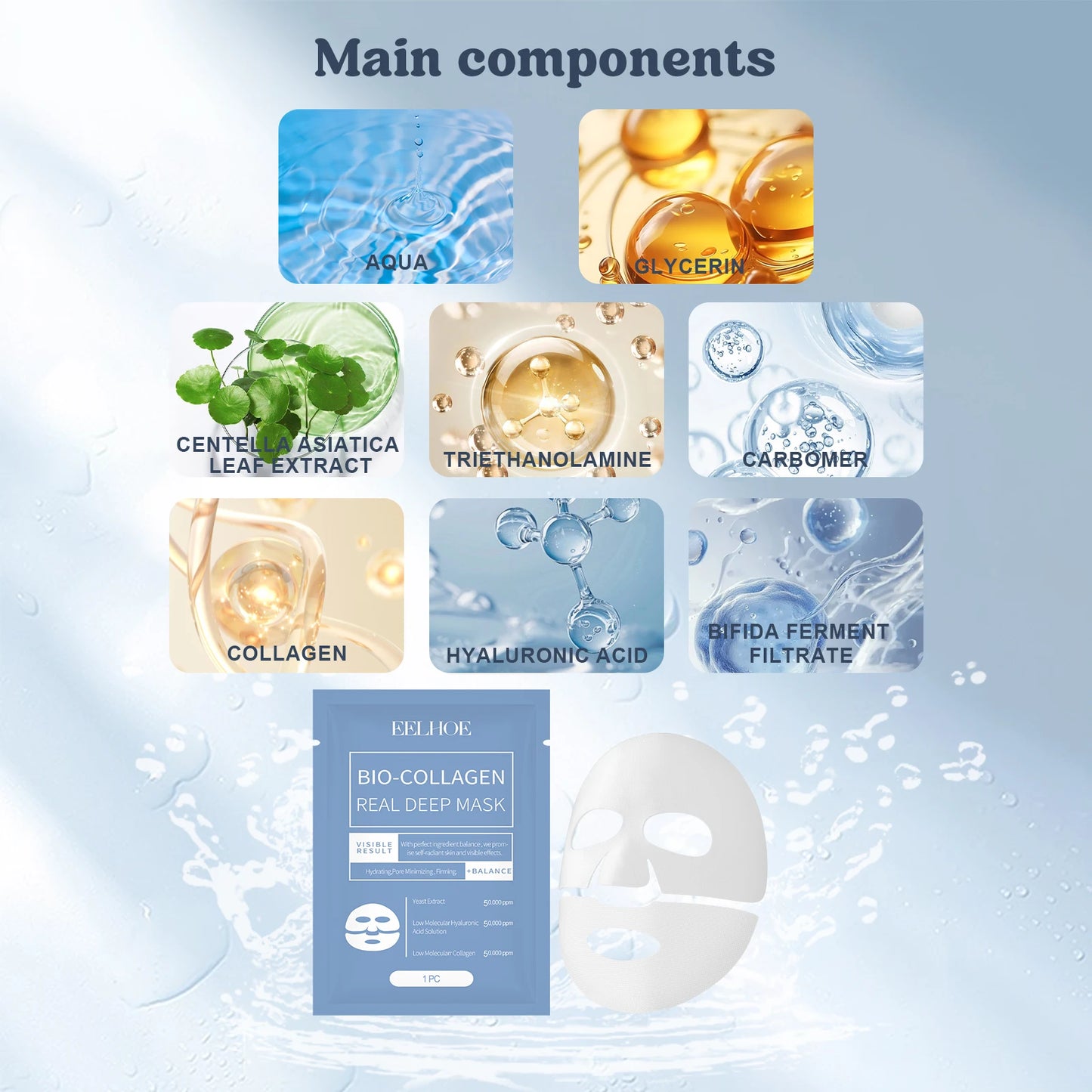 EELHOE Bio Collagen Real Deep Mask Shrink Pores Deep Hydrating Overnight Face Mask Moisturizing Refreshing Brightening Skin Care