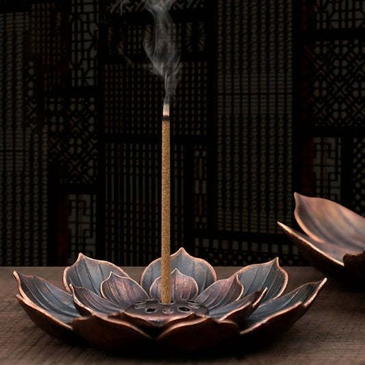 1pc Alloy Incense Burner Stick Holder Plate Burner Plate Buddhism Coil Lotus Censer, Incense Burner, Copper Golden Hollow Metal Incense Burner Iron Art, Zen Incense Burner, Aroma Diffuser, Incense Box, Home Decor, Room Decor,