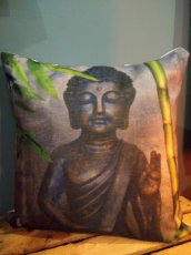 PROMO Kussen grijs Boeddha + bamboe